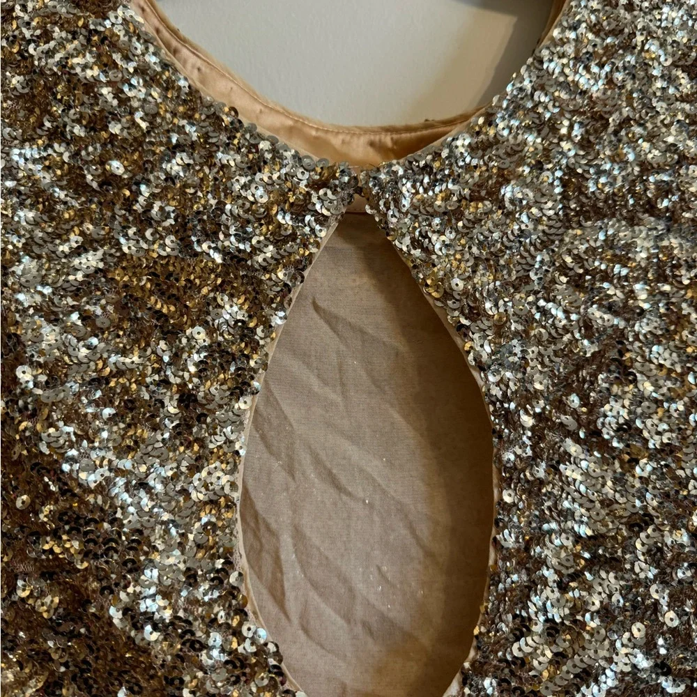 Alice + Olivia Metallic Gold Sequin Sleeveless Mini Dress Scoop Neck - Picture 8 of 11